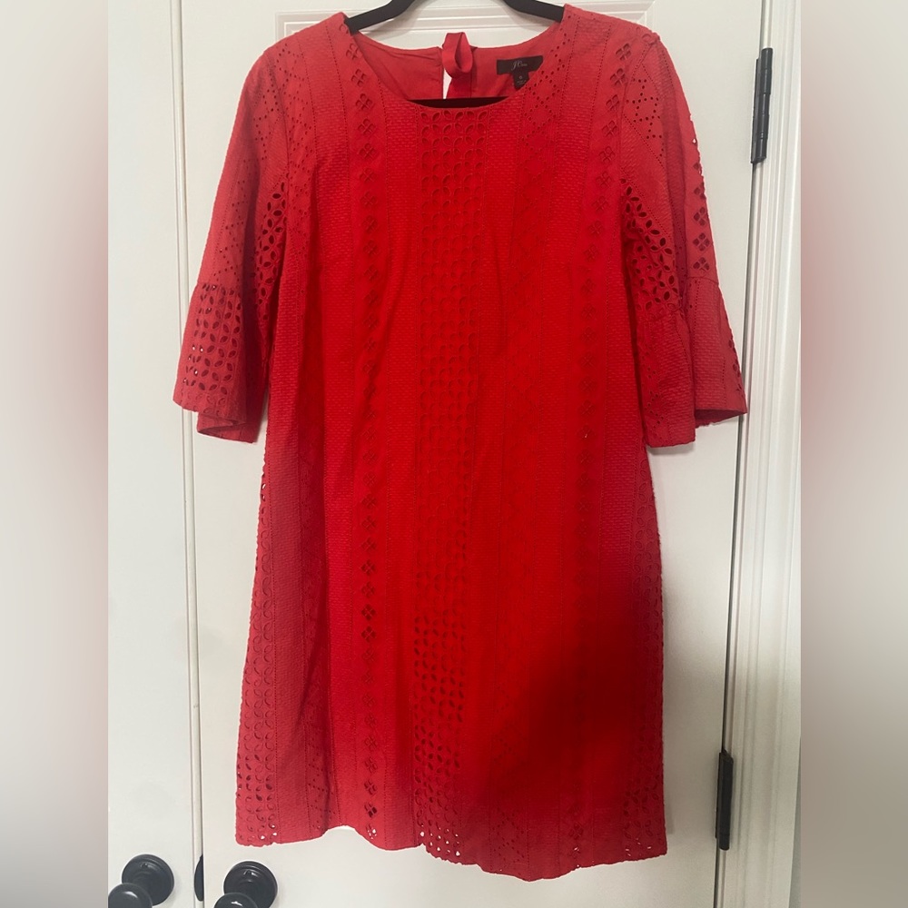 J. Crew red 3/4 sleeve dress, great condition, size 6